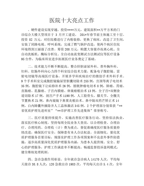 医院十大亮点工作
