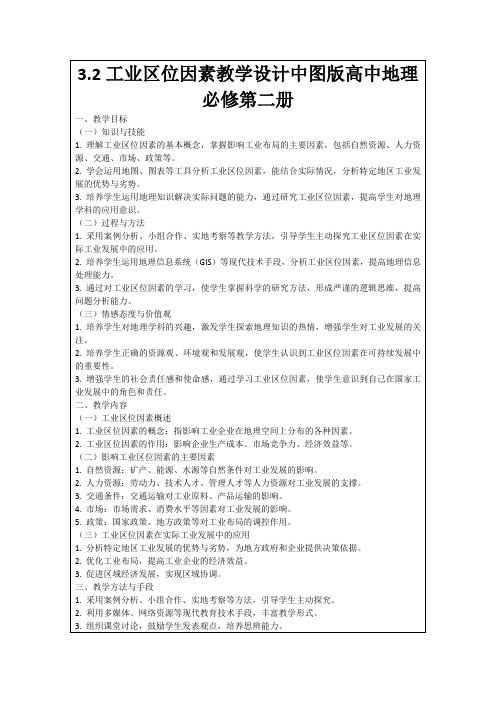 3.2工业区位因素教学设计中图版高中地理必修第二册