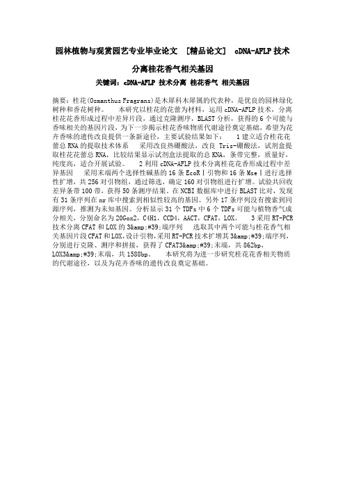 园林植物与观赏园艺专业毕业论文  [精品论文]  cdna-aflp技术分离桂花香气相关基因