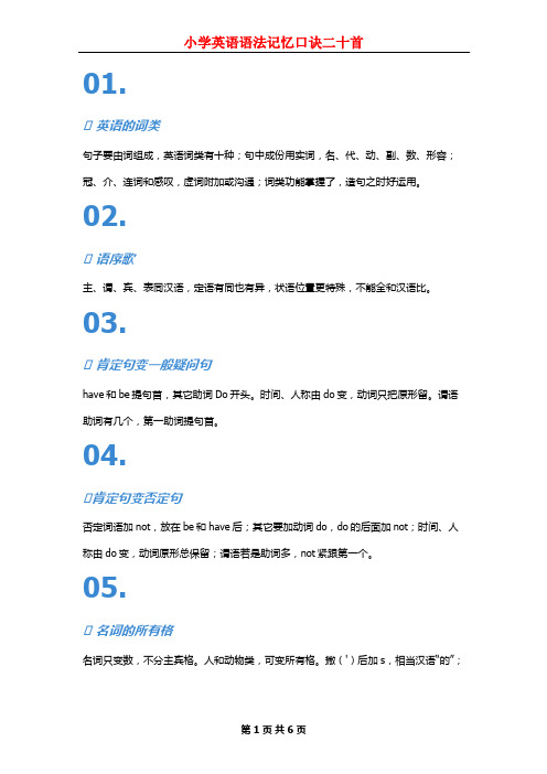 小学英语语法巧记口诀二十首