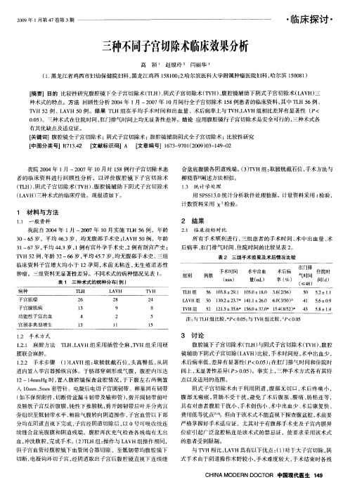 三种不同子宫切除术临床效果分析