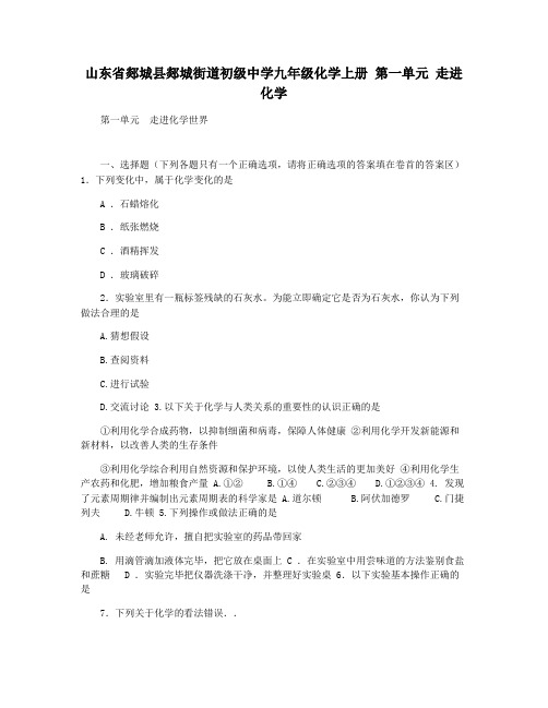 山东省郯城县郯城街道初级中学九年级化学上册 第一单元 走进化学