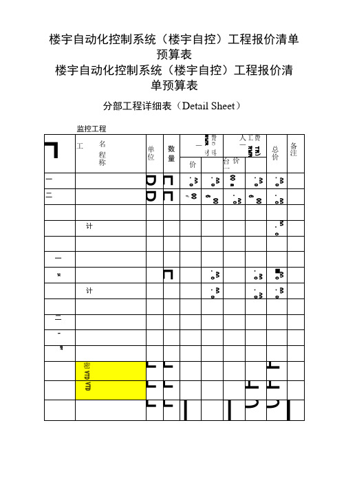 楼宇自动化控制系统(楼宇自控)工程报价清单预算表