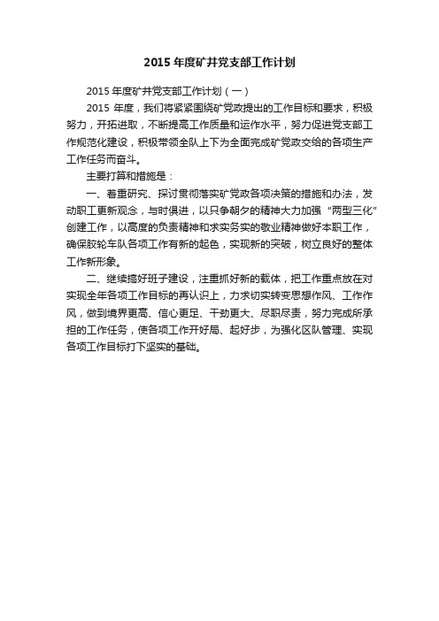 2015年度矿井党支部工作计划