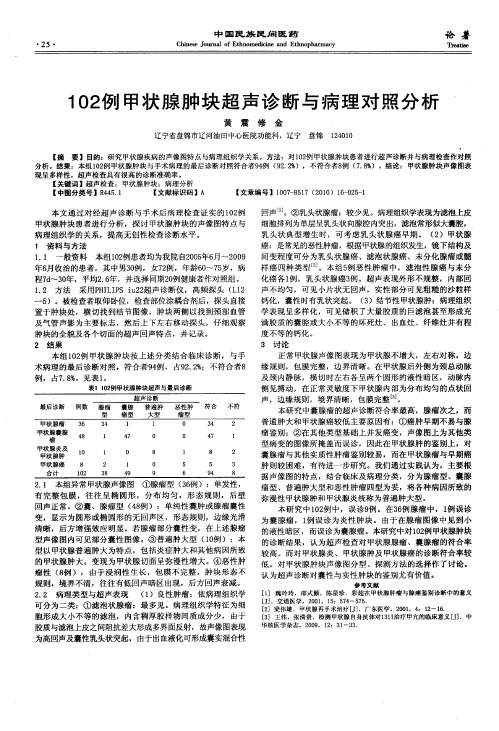 102例甲状腺肿块超声诊断与病理对照分析