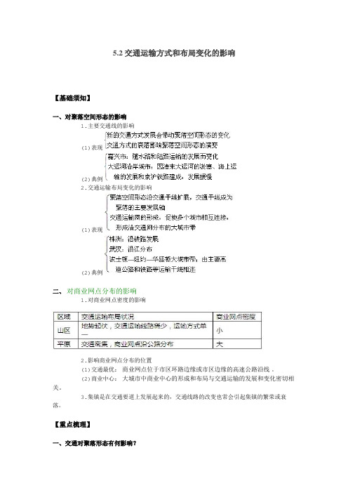 人教版高一地理必修2第五章第二节《交通运输方式和布局变化的影响》