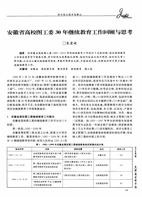 安徽省高校图工委30年继续教育工作回顾与思考