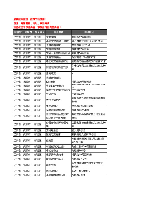 新版辽宁省抚顺市新抚区宠物企业公司商家户名录单联系方式地址大全70家