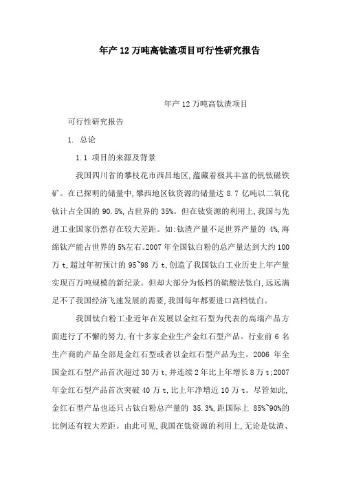 年产12万吨高钛渣项目可行性研究报告(可编辑)