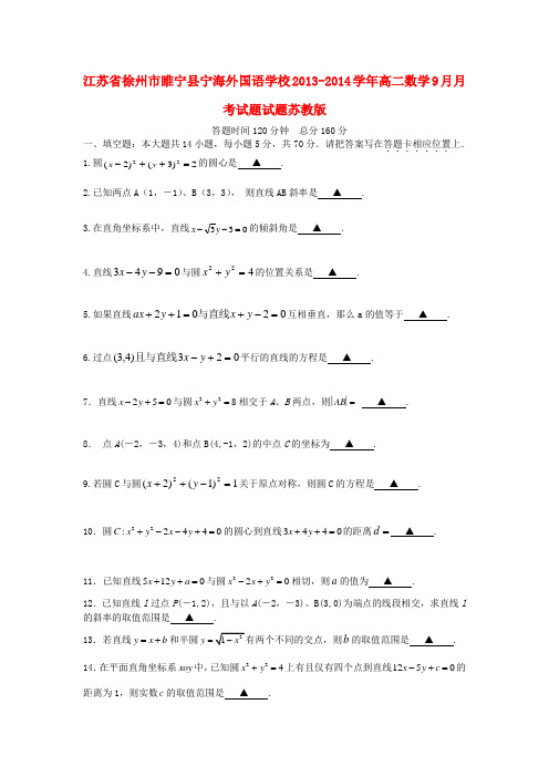 徐州市睢宁县宁海外国语学校高二数学9月月考试题试题苏教版