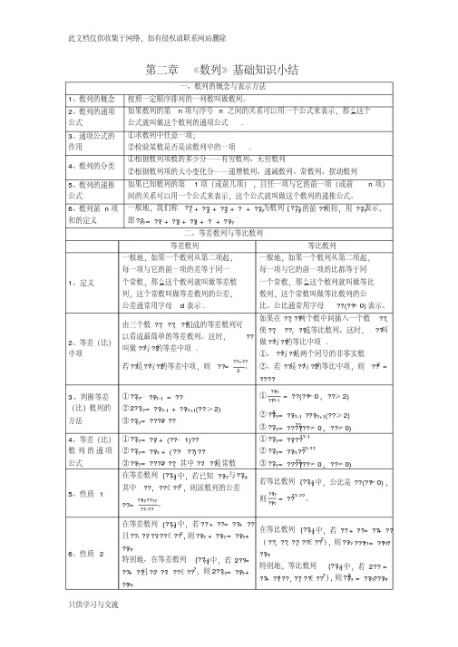 人教版高中数学必修五《数列》基础知识要点总结知识分享