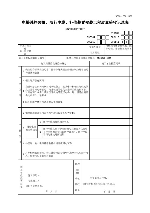 电梯悬挂装置、随行电缆、补偿装置安装工程质量验收记录表