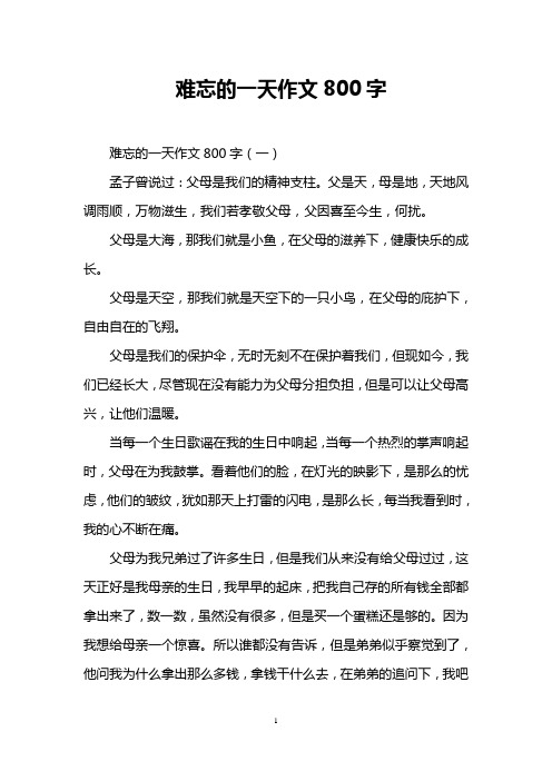 难忘的一天作文800字
