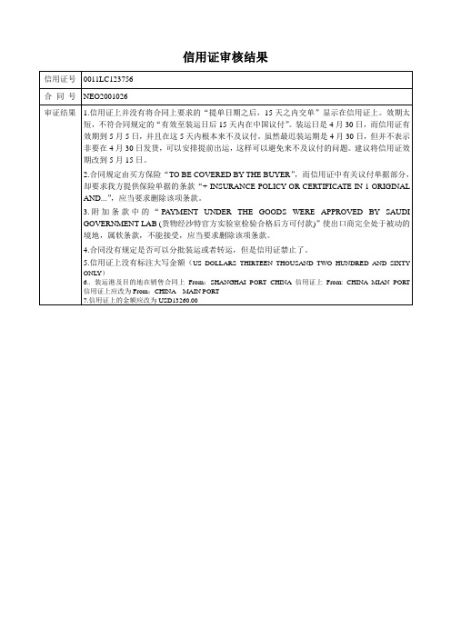 信用证审核结果