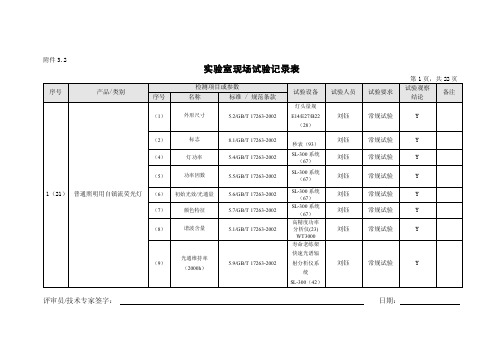 实验室现场试验记录表