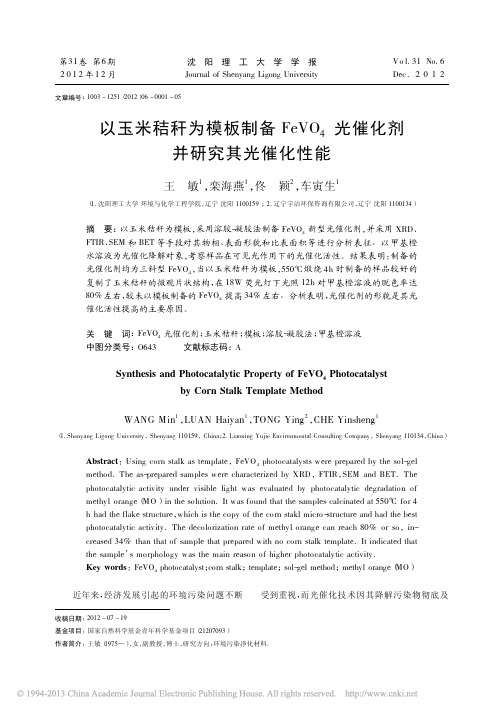 以玉米秸秆为模板制备FeVO_4光催化剂并研究其光催化性能