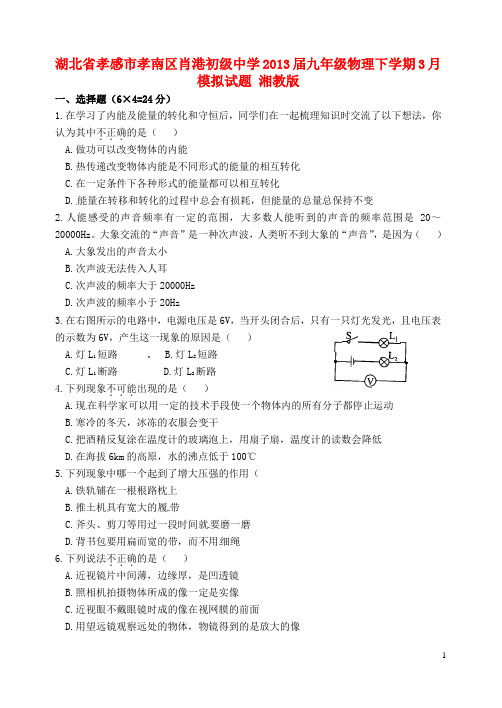 湖北省孝感市孝南区肖港初级中学九年级物理下学期3月