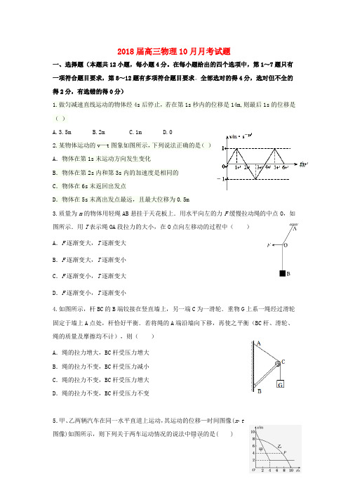 2018届高三物理10月月考试题和答案