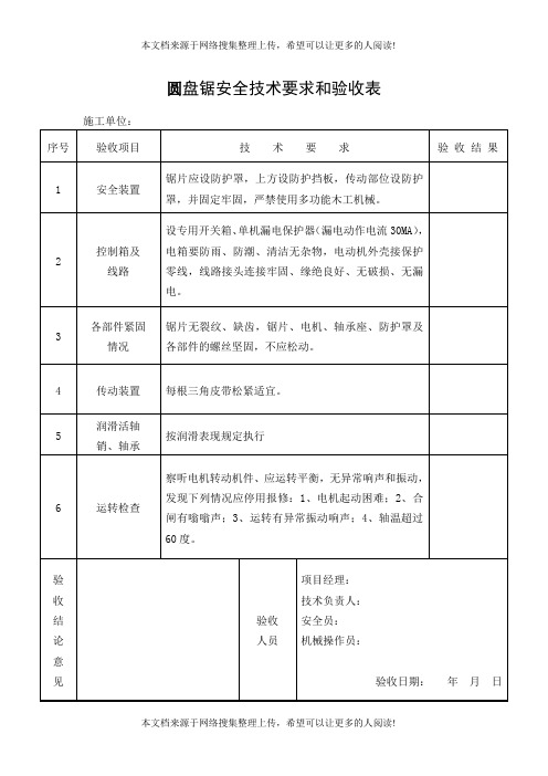 圆盘锯安全技术要求和验收表