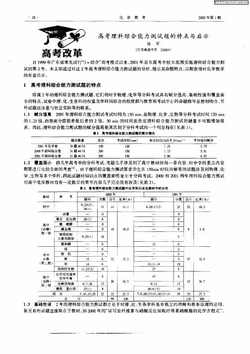 高考理科综合能力测试题的特点与启示