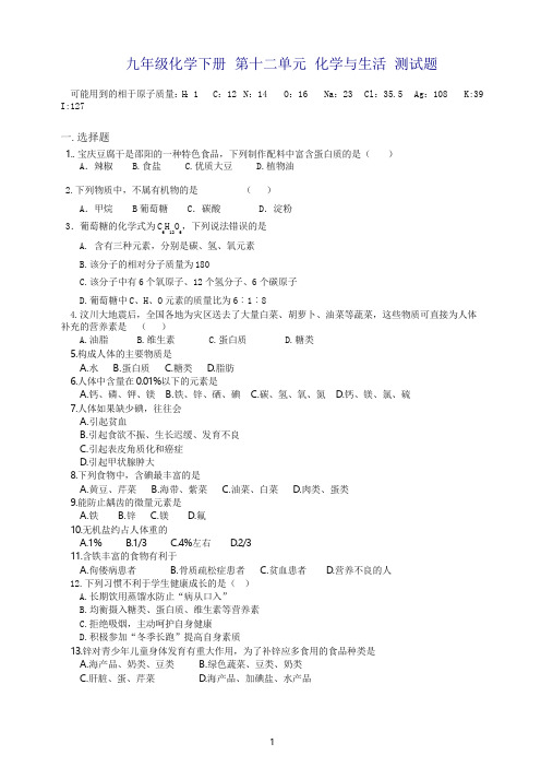 人教版九年级化学下册《第十二单元化学与生活》测试题.doc