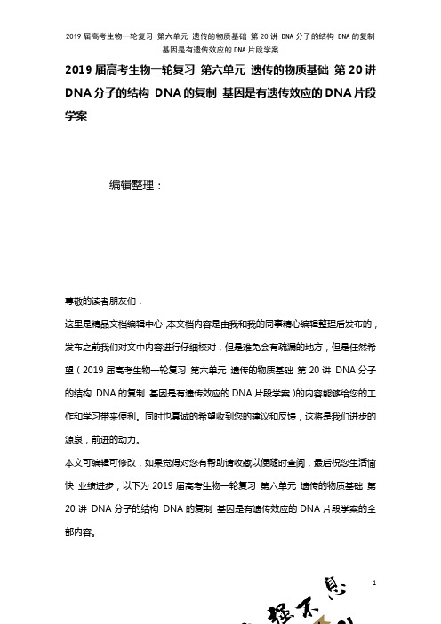 近年届高考生物一轮复习第六单元遗传的物质基础第20讲DNA分子的结构DNA的复制基因是有遗传效应的