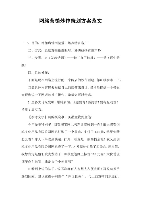 网络营销炒作策划方案范文