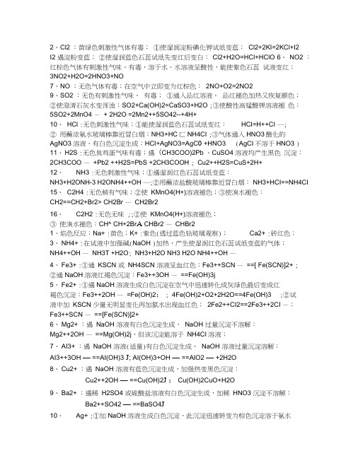 高中化学物质的检验大全
