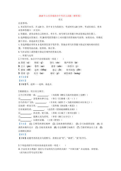 2019年山东省威海市中考语文试题(解析版)