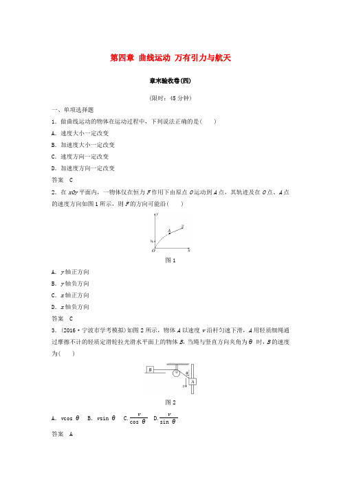 (浙江选考)2019版高考物理大一轮复习 第四章 曲线运动 万有引力与航天章末验收卷