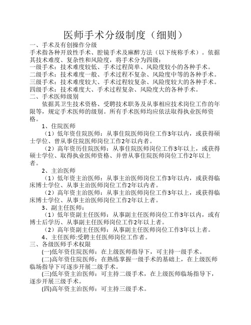 医师手术分级制度细则1