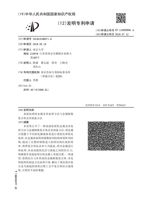 【CN110000991A】表面处理的金属及其处理方法与金属树脂复合体及其制备方法【专利】