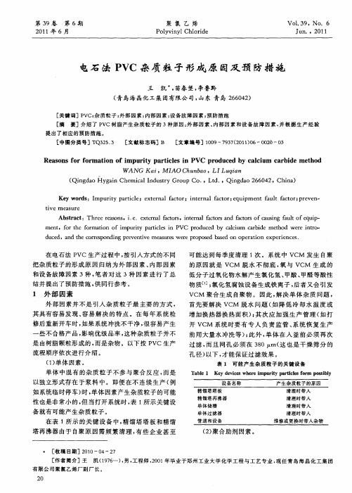 电石法PVC杂质粒子形成原因及预防措施