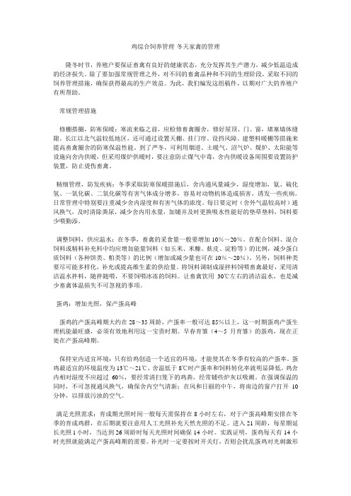鸡综合饲养管理-冬天家禽的管理