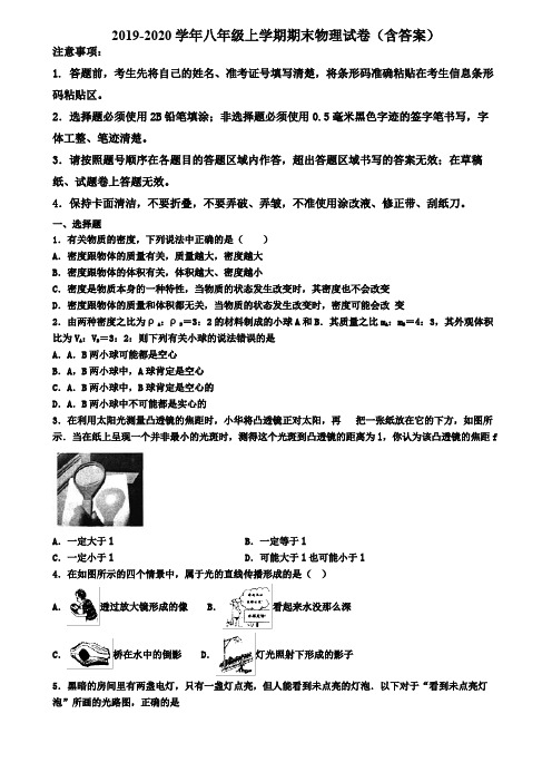 北京市海淀区2019-2020学年物理八年级上学期期末调研测试题