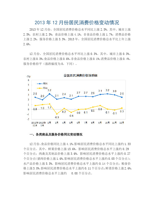 2013年12月份居民消费价格变动情况