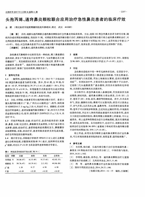 头孢丙烯、通窍鼻炎颗粒联合应用治疗急性鼻炎患者的临床疗效