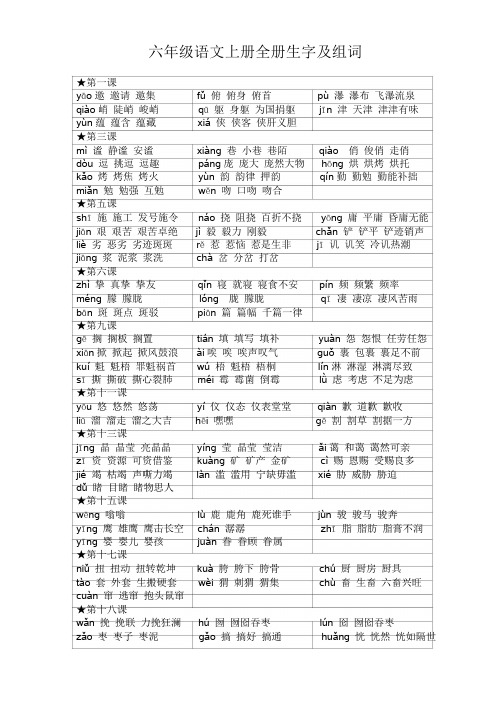 六年级语文上册全册生字及组词