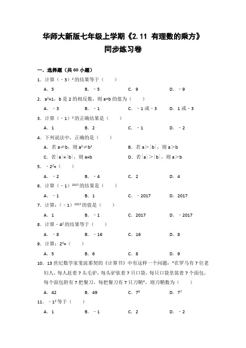 华师大版初中数学七年级上册《2.11 有理数的乘方》同步练习卷(含答案解析