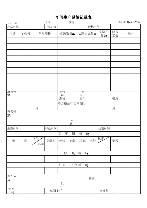 车间生产记录单