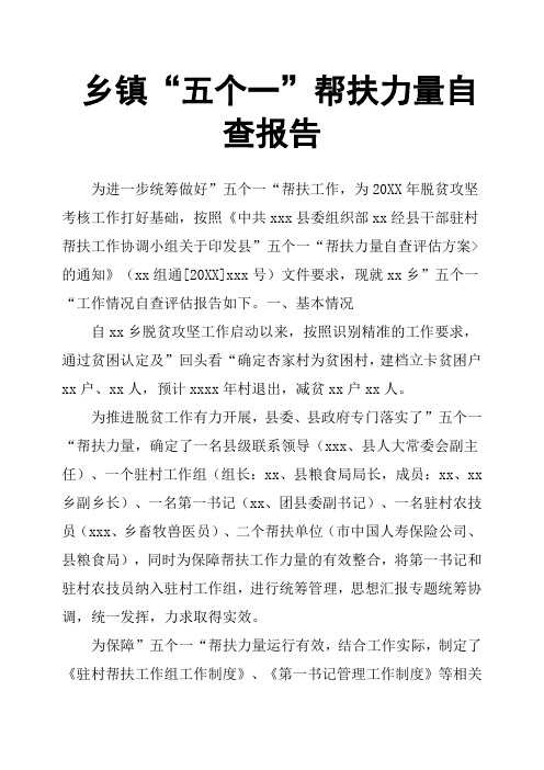 乡镇“五个一”帮扶力量自查报告