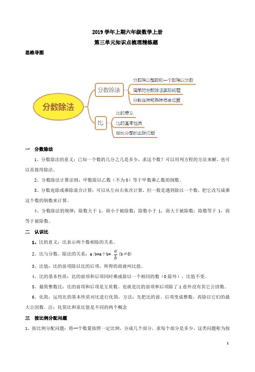 苏教版2019学年上期六年级数学上册第三单元知识点梳理精练题附答案解析