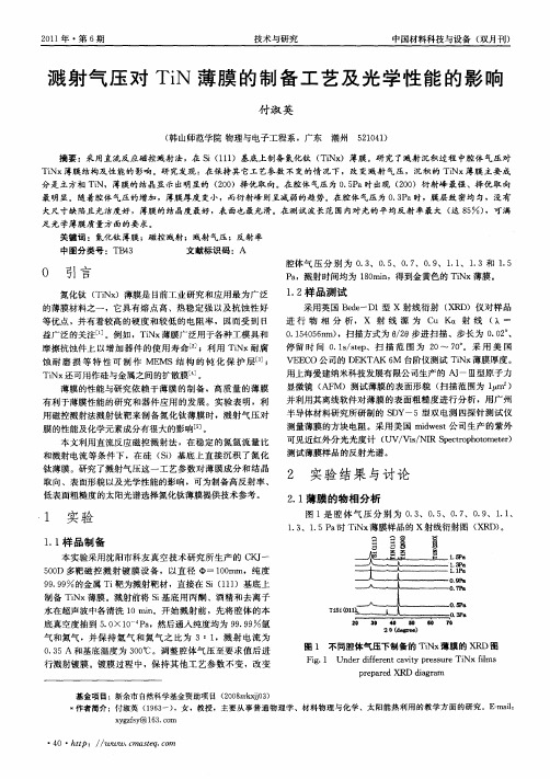 溅射气压对TiN薄膜的制备工艺及光学性能的影响