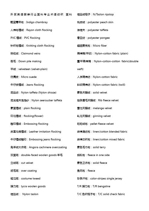 外贸英语服装行业面料专业术语纺织-面料加织物