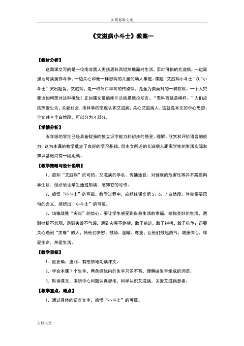 《艾滋病小斗士》精品教案设计(精彩活动版)