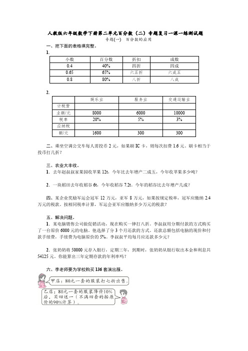 六年级下册数学试题-第二单元百分数(二)专题复习测试题(含答案)人教版