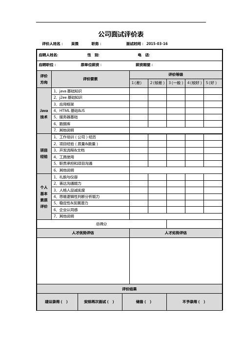 java技术人员-面试评价表