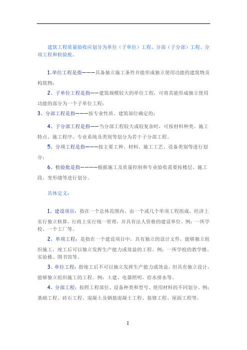单项工程、单位工程、分部工程、分项工程的划分