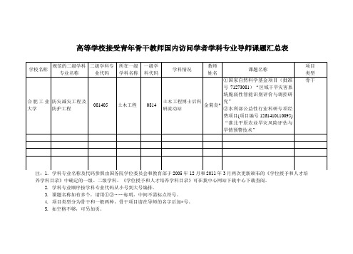 高等学校接受青年骨干教师国内访问学者学科专业导师课题汇总表 金菊良