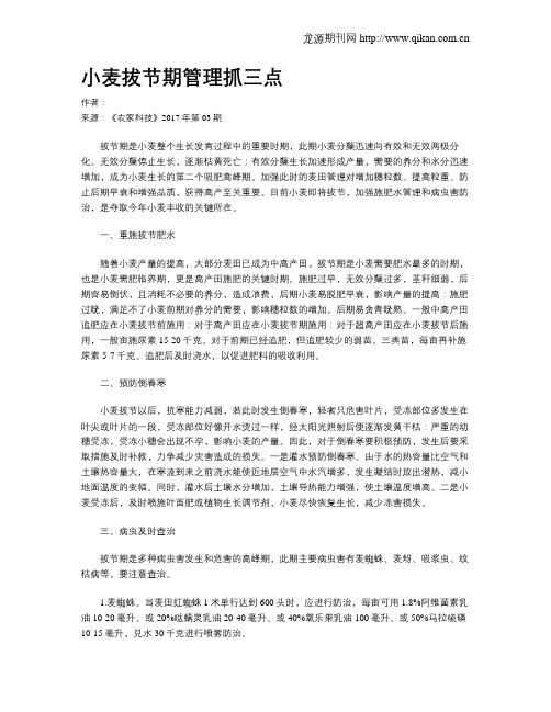 小麦拔节期管理抓三点